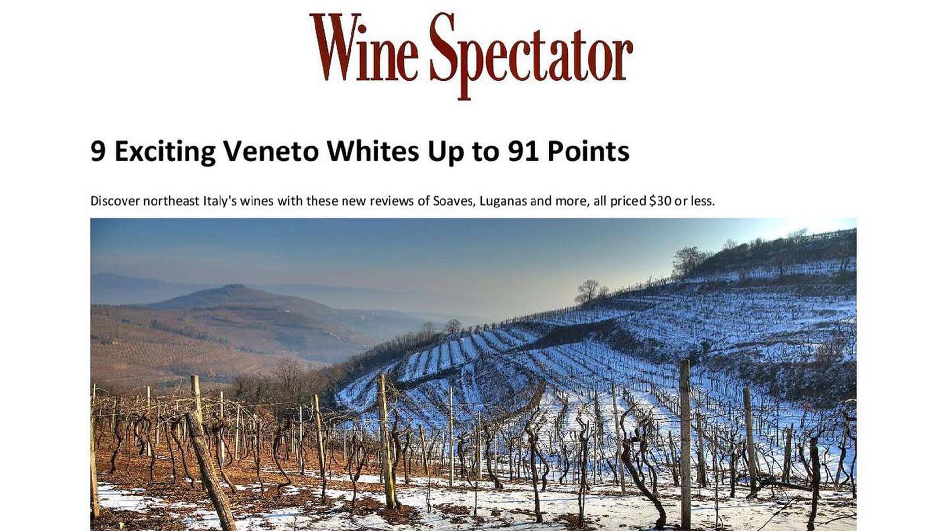 Cà del Magro 2019 selected among the 9 most exciting wines of Veneto by Wine Spectator